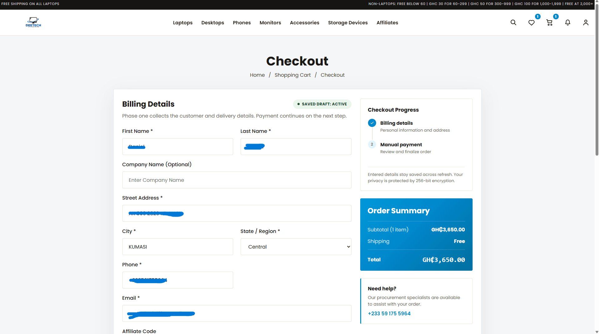 Checkout — payment